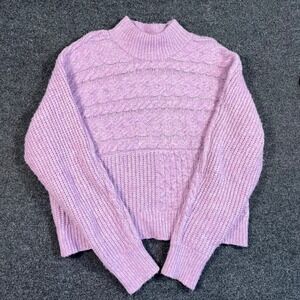 Witty Fox Lavender Purple Cable Knit Mock Neck Sweater Womens Medium Mixed Knit